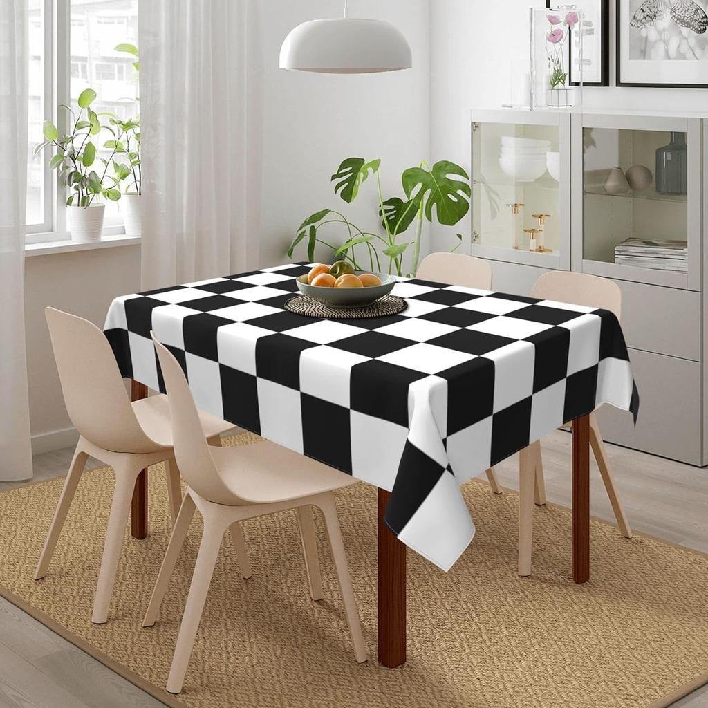 Black White Checkerboard Waterproof Rectangle Tablecloth Kitchen Dinning Table Decor Washable Holiday Party Wedding Decorations