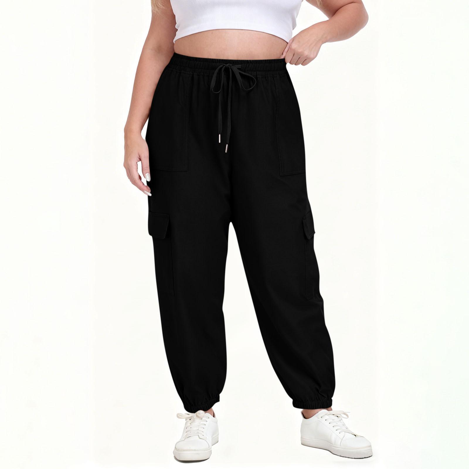 

Women’s Plus Size Cargo Pants High Waist Drawstring Elastic Waistband Jogger Pants with Pockets Loose Fit Casual Trousers for Everyday Wear XXXXXL чорний