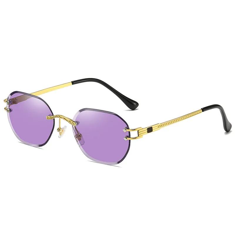 Gafas de Sol Azules Sin Montura Cuadradas Metálicas de Alta Calidad Estilo Verano Espejo para Hombres Mujeres