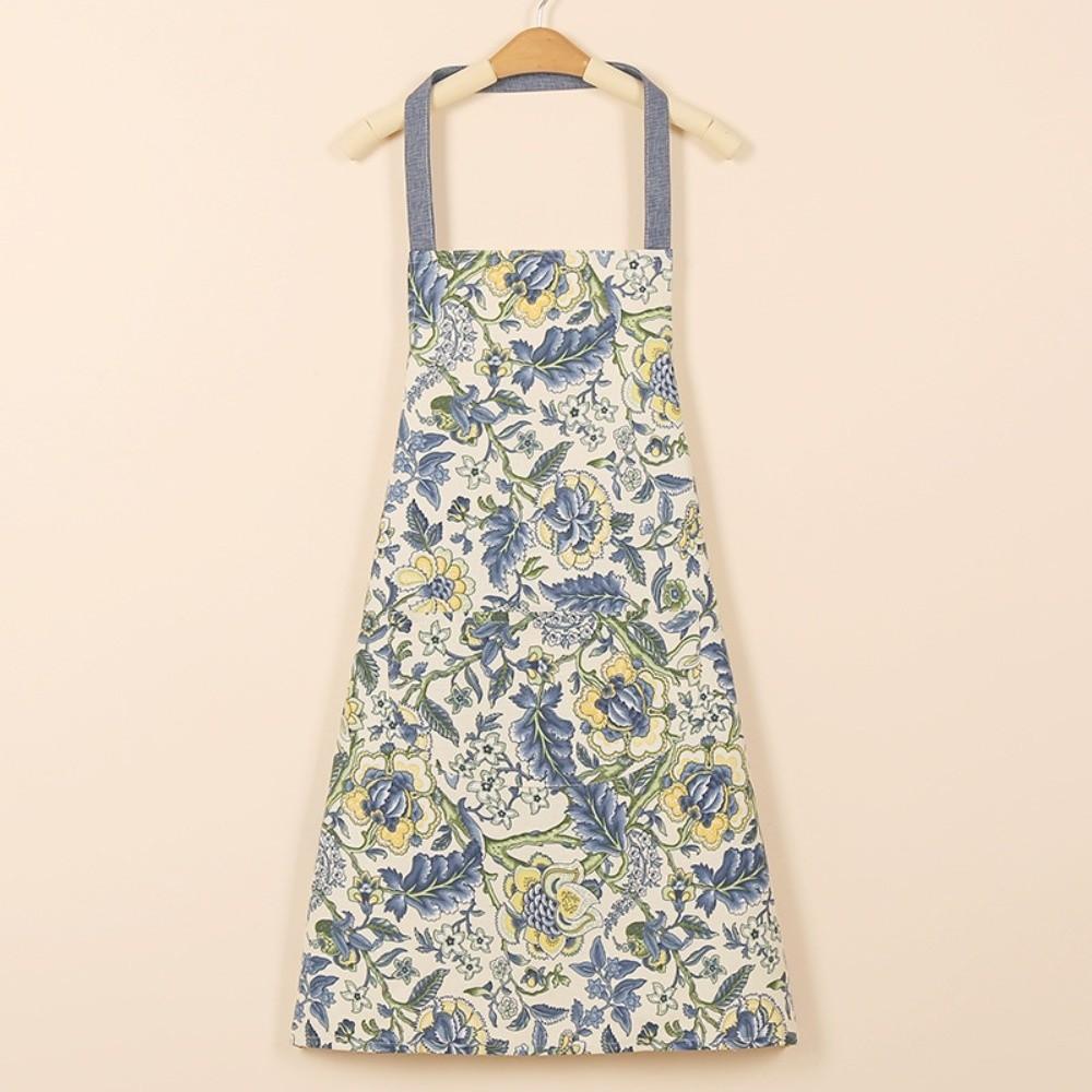 Ethnic Printed Canvas Apron Oil-Proof Breathable Kitchen Cooking Aprons Comfortable Waterproof Working Clothes Home Cleaning