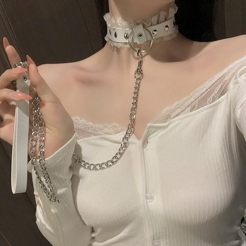 Unisex Leather Punk Chain Choker Necklace: Edgy, High-End Design