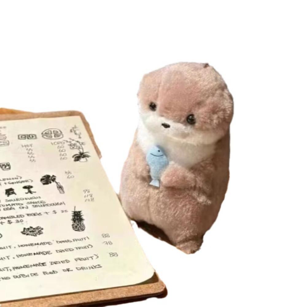 Cute Otters Holding Fish Plush Doll Keyrings Lightweight Hanging Pendant Props For School Bag Key Wallet Doll Toy Gifts 11cm