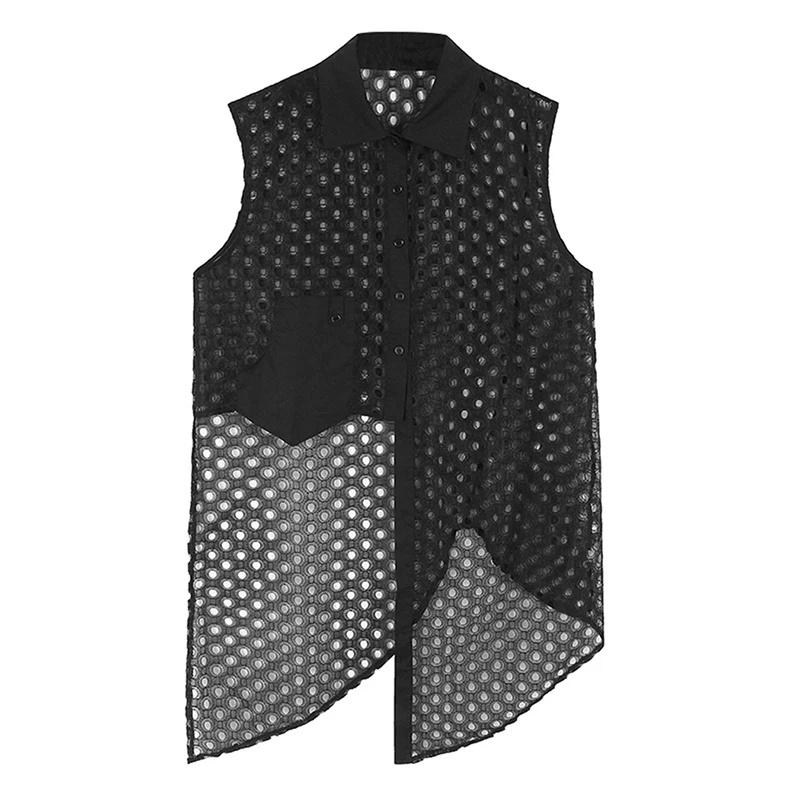 

XITAO свободная асимметричная рубашка без рукавов, индивидуальный открытый женский летний новый универсальный лоскутный топ нестандартной формы ZY8858 One Size чёрный