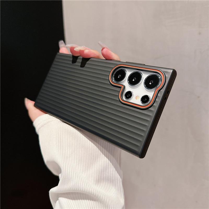 For Samsung Galaxy S24 S23 S22 Plus Ultra Corrugated Grain Plating Metallic Paint Anti Fingerprint PC Shockproof Anti-Slip Back Cover Case Shell