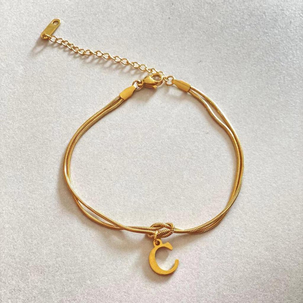 Valentine's Day Stainless Steel Herringbone & Snake Chain Bracelet with 26 Letters Pendant