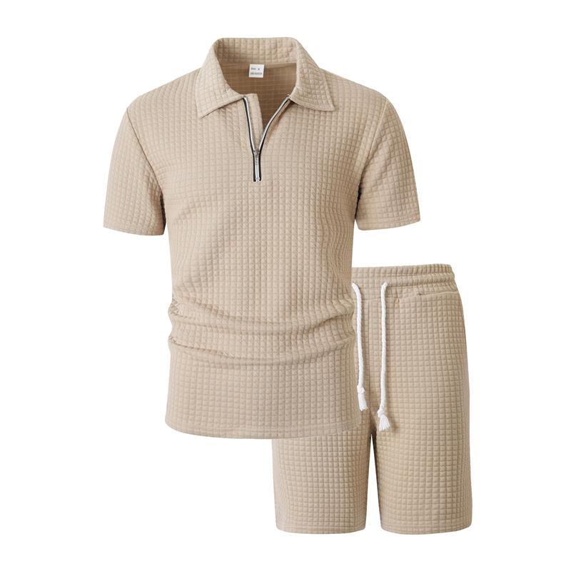 Men's Summer American Style Small Checkered Casual Set, Loose and Breathable Short Sleeve Top and Shorts Two-Piece Outfit