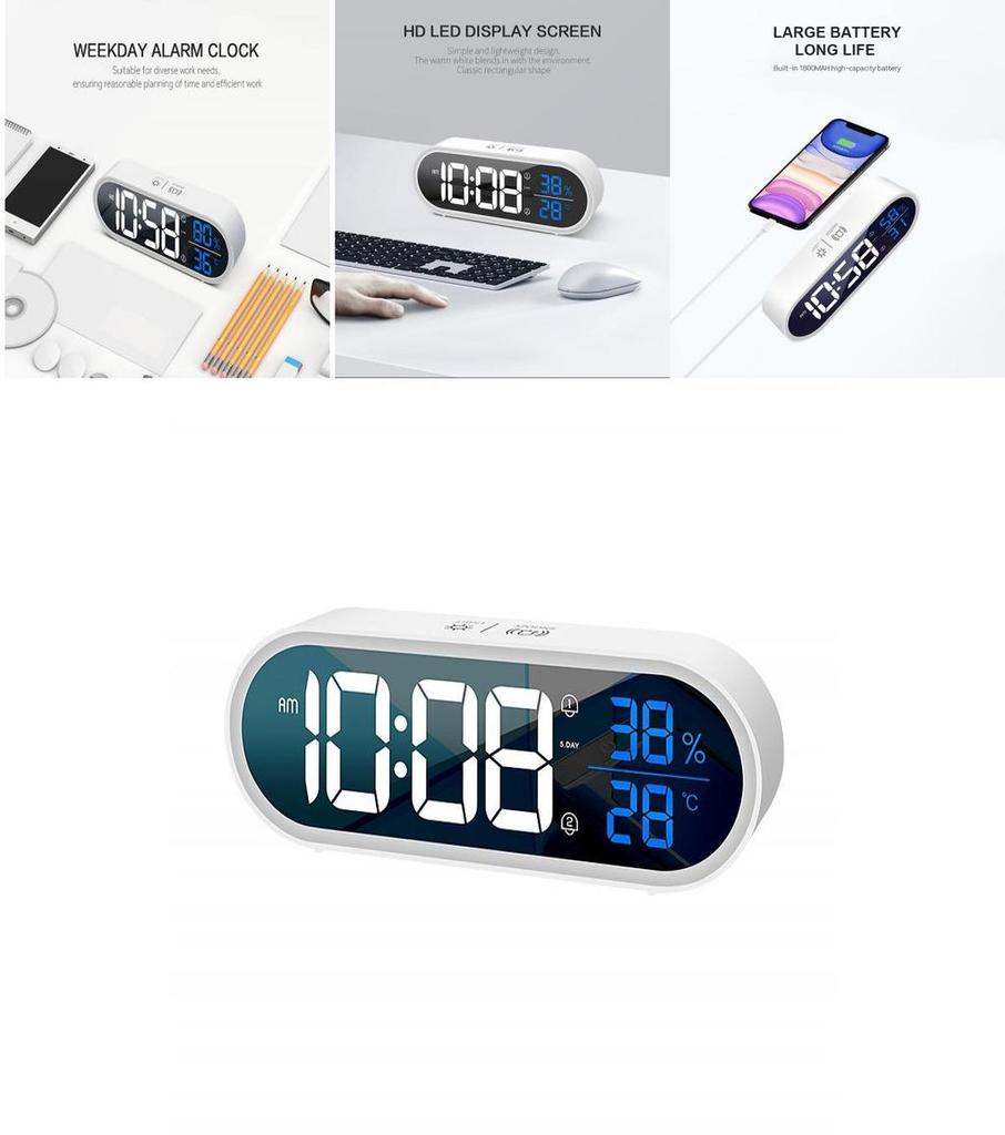 Modern Minimalist Led Digital Alarm Clock With Lighted Mirror For Home Office Desk Decor