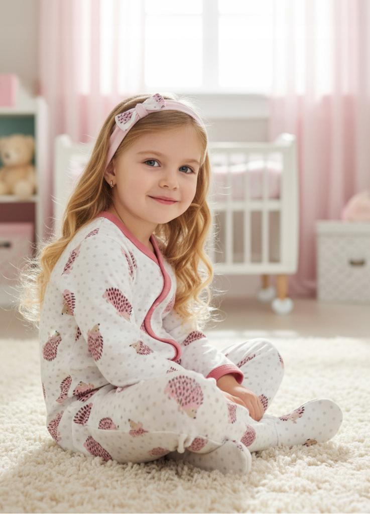 Full Zip Romper 116 Pajamas for Girls Hedgehogs Pink
