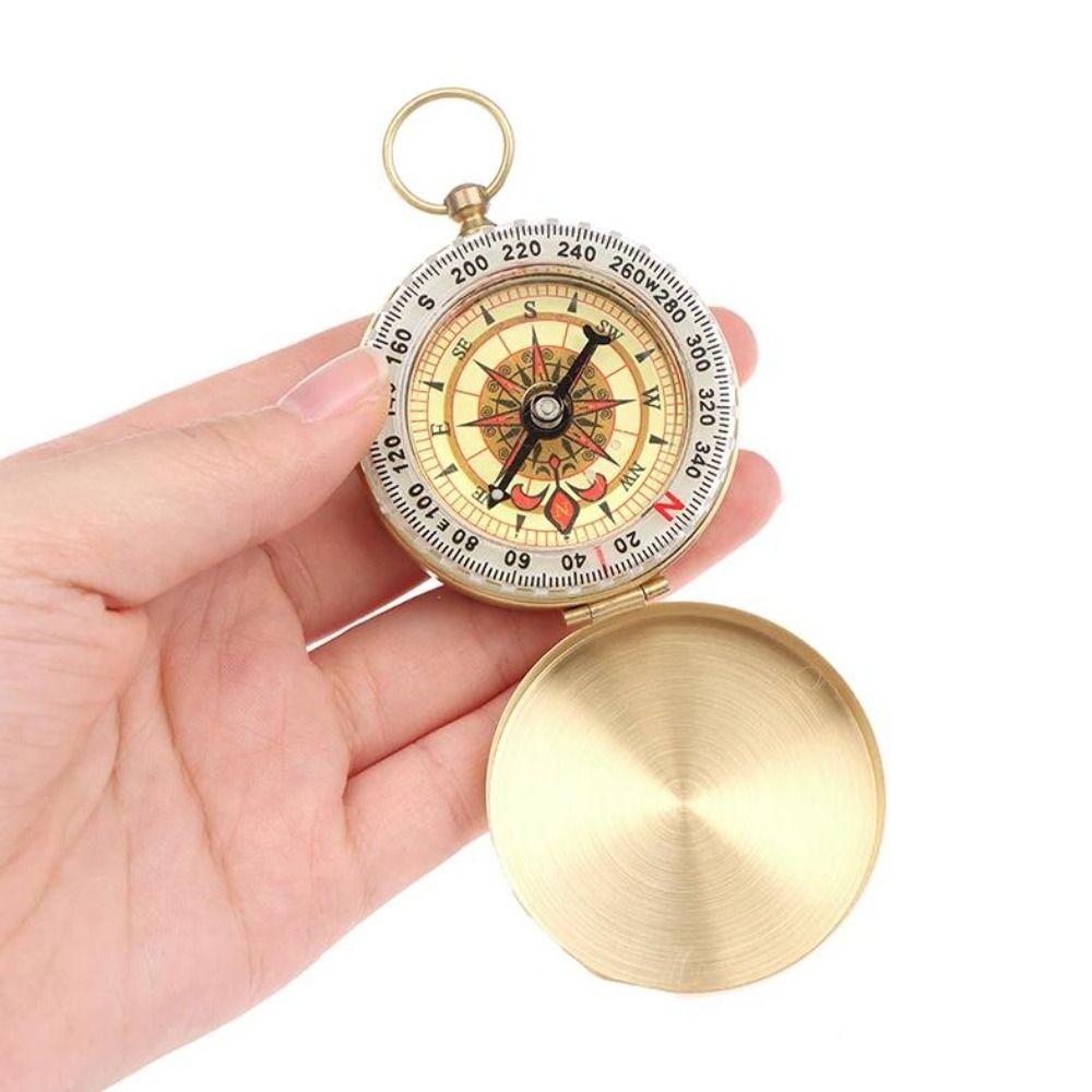 Brass Material Outdoor Compass Copper Camping Compass High-Grade Portable Pocket Compass Hiking
