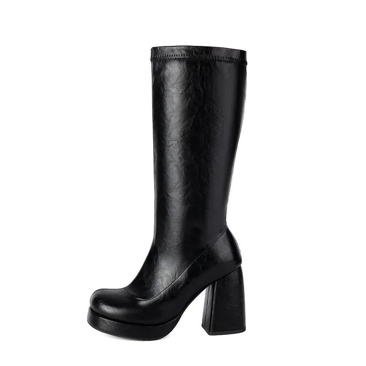 Fashion New Solid Color Pleated Laziness Style Black White Knee High Boots Women Sexy 9.5cm High Heels Fashion Show Long Boots Size34-46