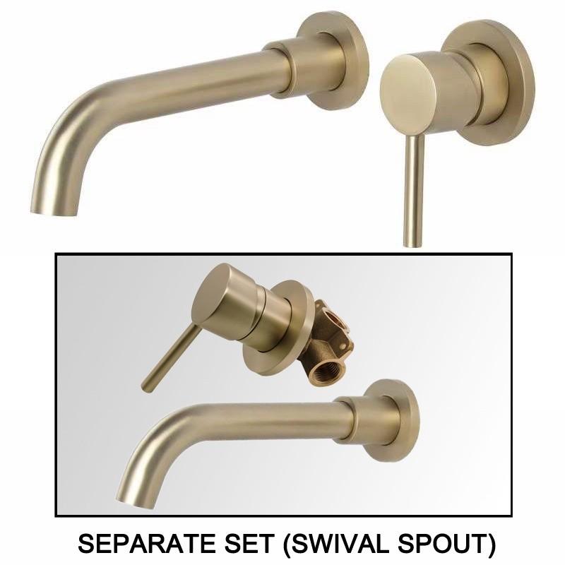 Concealed Basin Faucet Wall Mounted Hot and Cold Mixer Solid Brass 360 Swivel Spout Bathroom Water Tap