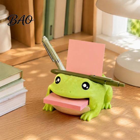 Planning Accessories Frog Note Holder, Creative Desk Organizer with Pen Stand And Memo Teacher Gift Dispenser, Cute Animal Stationery Storage Case for