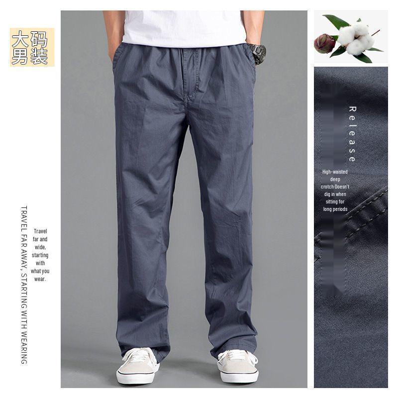 Men's Casual Multi-Pocket Cargo Pants - Spring/Autumn, Straight Leg, Plus Size, Solid Color