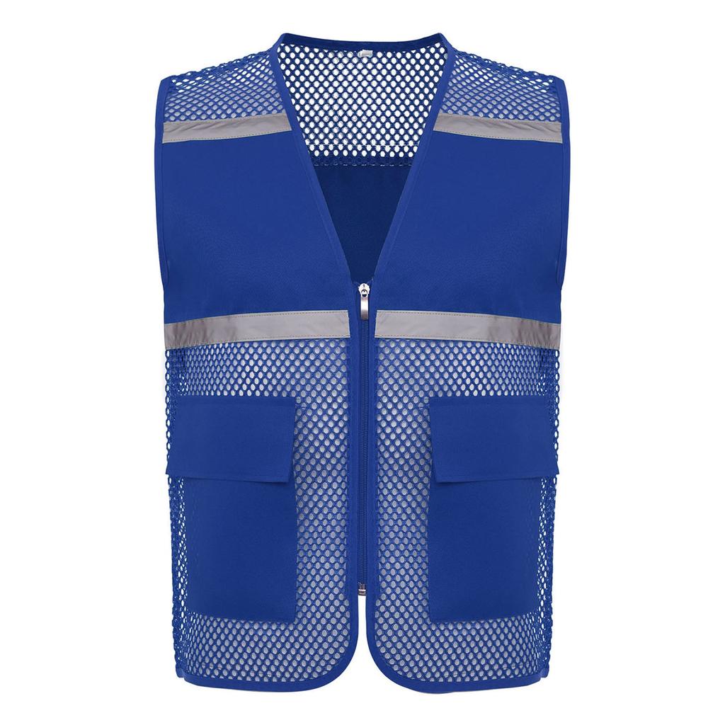 Gilet di Sicurezza ad Alta Visibilità da Uomo, Abbigliamento da Lavoro Riflettente, Tessuto a Rete Traspirante con Zip e Tasche, per Cantiere, Lavoro Notturno