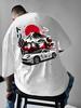 Mens Short Sleeved Tshirt Japanese and Sports Car Pattern Print Loose Casual Round Neck Summer Outdoor Casual Wear