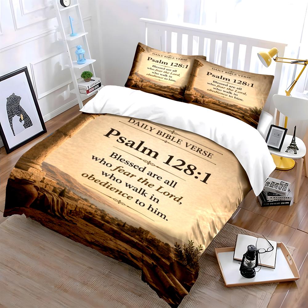 Psalm 128:1 Daily Bible Verse Bedding Set Bedding Set (1 Duvet Cover, 2 Pillowcases, Duvet Not Included)