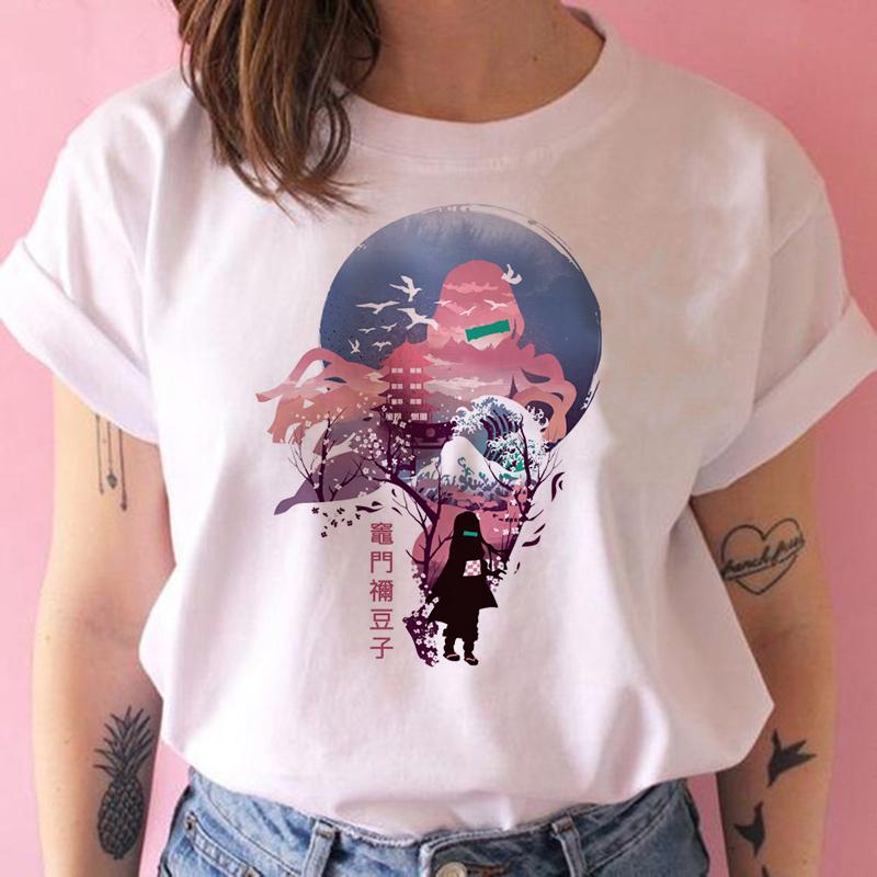 2023 New Women T-Shirt Kimetsu No Yaiba Demon Slayer Top Female T Shirt Harajuku Streetwear O-Neck Casual Ladies Tees Clothing
