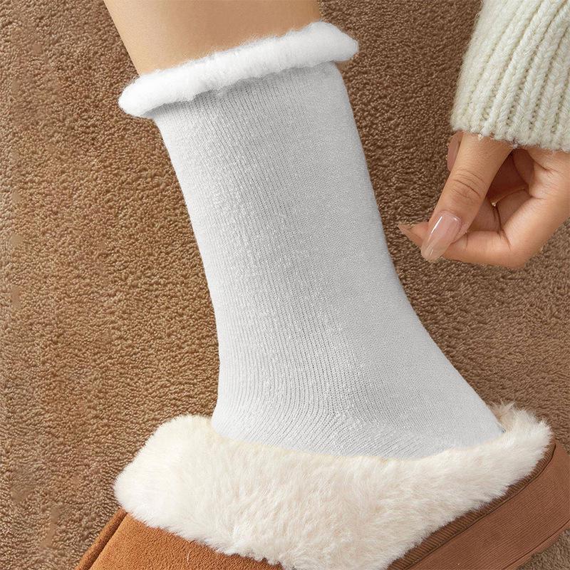Women's Warm Fleece-Lined Rolled-Edge Winter Socks - Cold-Resistant, Thickened Cashmere Floor and Sleeping Socks.