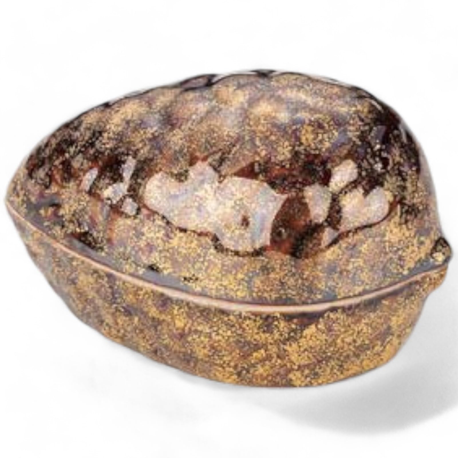 

Takumifu Arita Ware 9cm Side Plate, Ame Glaze, Gold Seared Pine Cone, Small, Lidded, Made in Japan