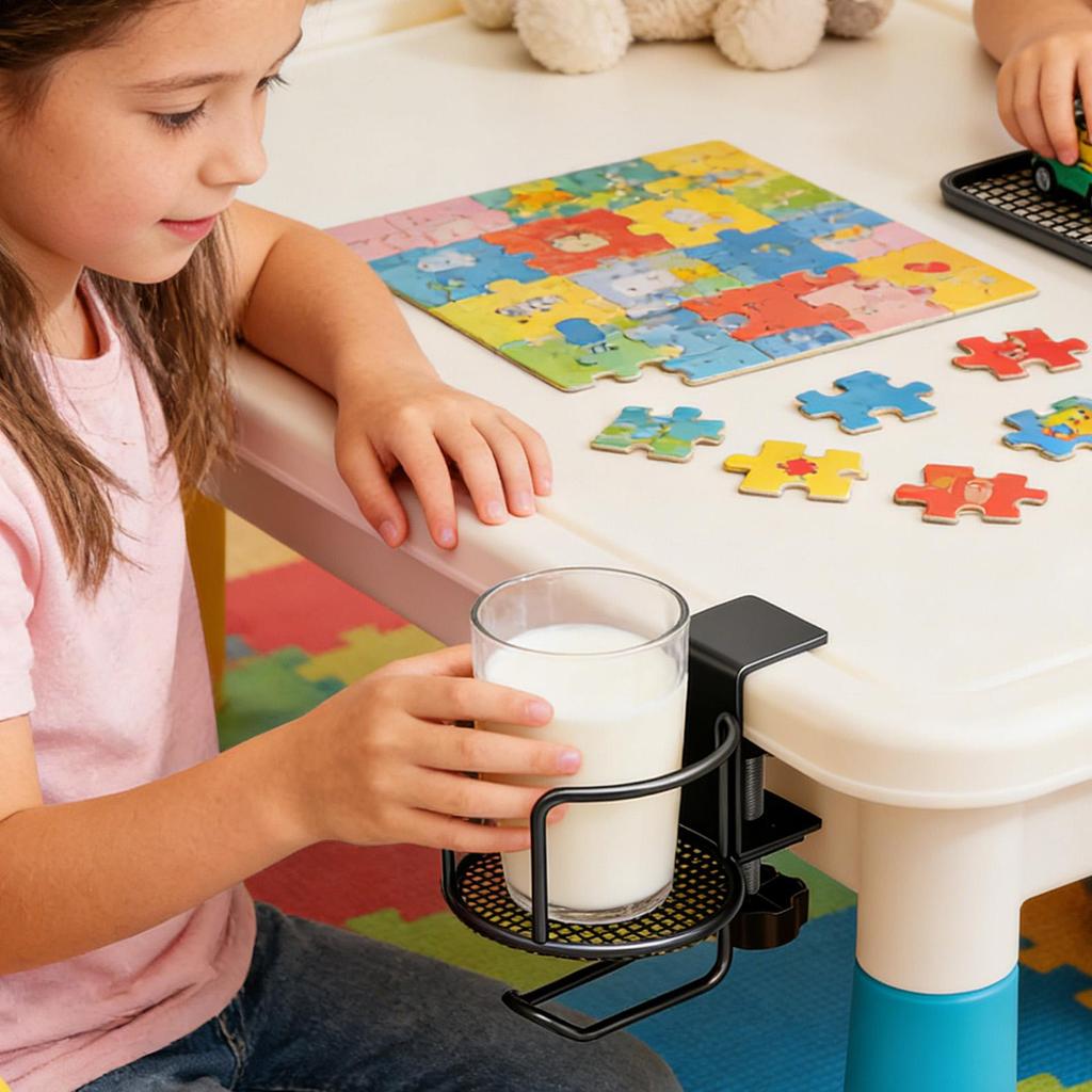 2 in 1 Desk Cup Holder with Headphone Hanger Holder Anti-Spill Clip-On Table Cup Hook for Office Home Table