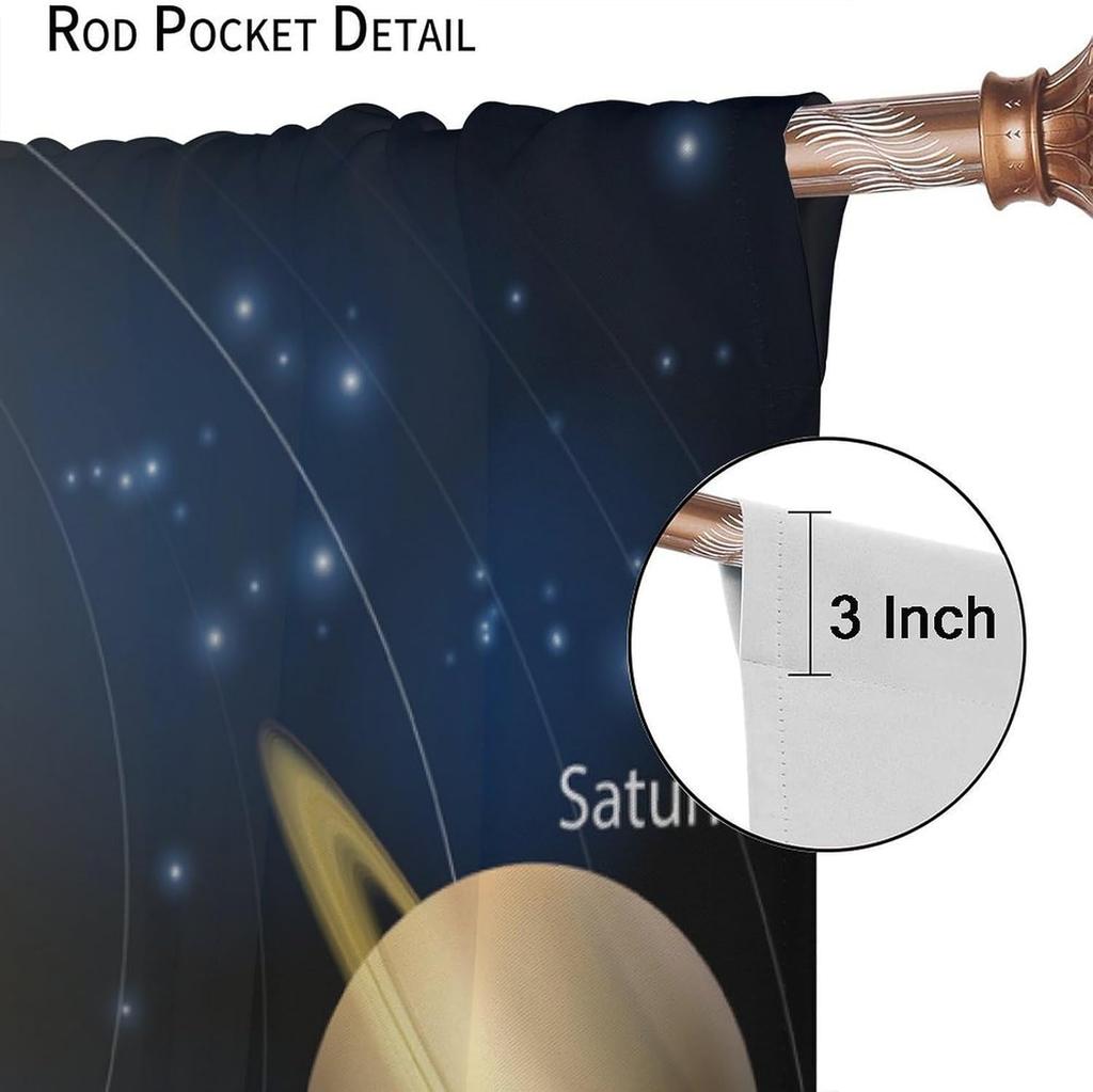 Outer Space Curtains for Kids Bedroom,Solar System Window Treatments Galaxy Knowledge Universe Planets Educational Window Drapes