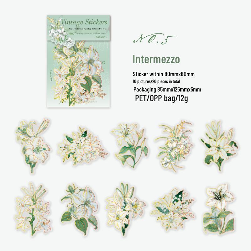 

Набор ПЭТ-наклеек Яньцзи: Украшение для цветочного дневника - Серия Шепча цветам (20 листов, 6 стилей)