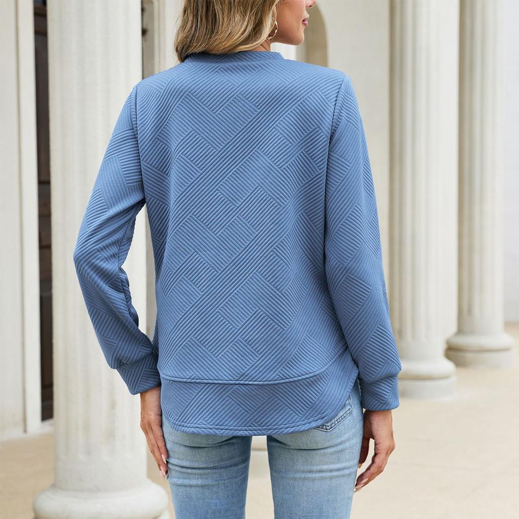 Women's Color Round Neck Loose Fit Long Sleeve Pullover Top for Casual Daily Wear