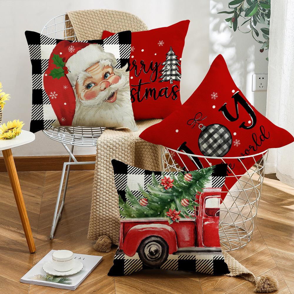Christmas New Throw Pillow Cover Sofa Cushion Linen Christmas Red Festival Home Decoration Cushion Pillow Cover