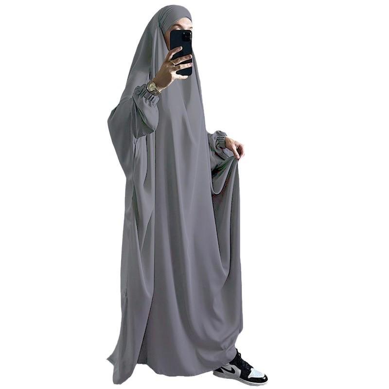 Big Swing Batwing Sleeve Solid Color Muslim Dress XG2056