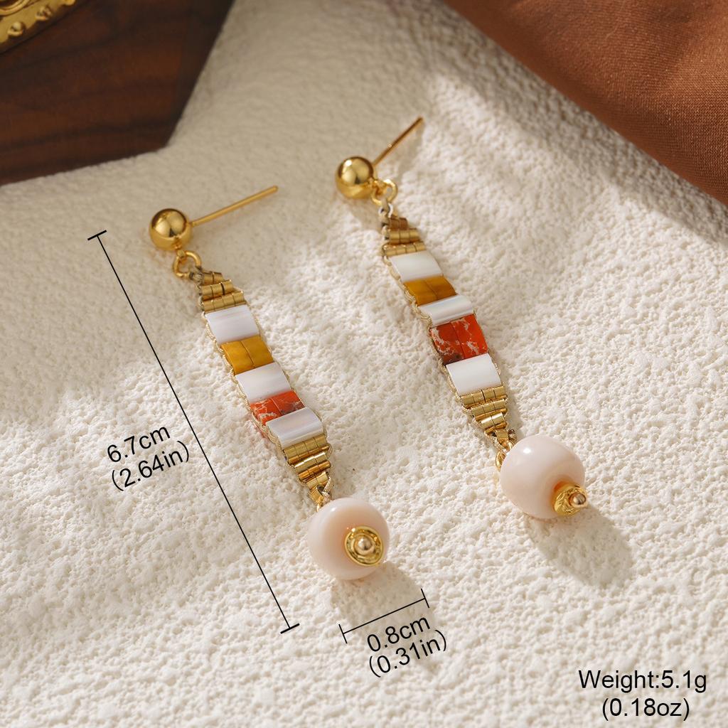 Bohemian beaded handmade design natural stone earrings retro personality new Chinese stud earrings premium feeling earrings