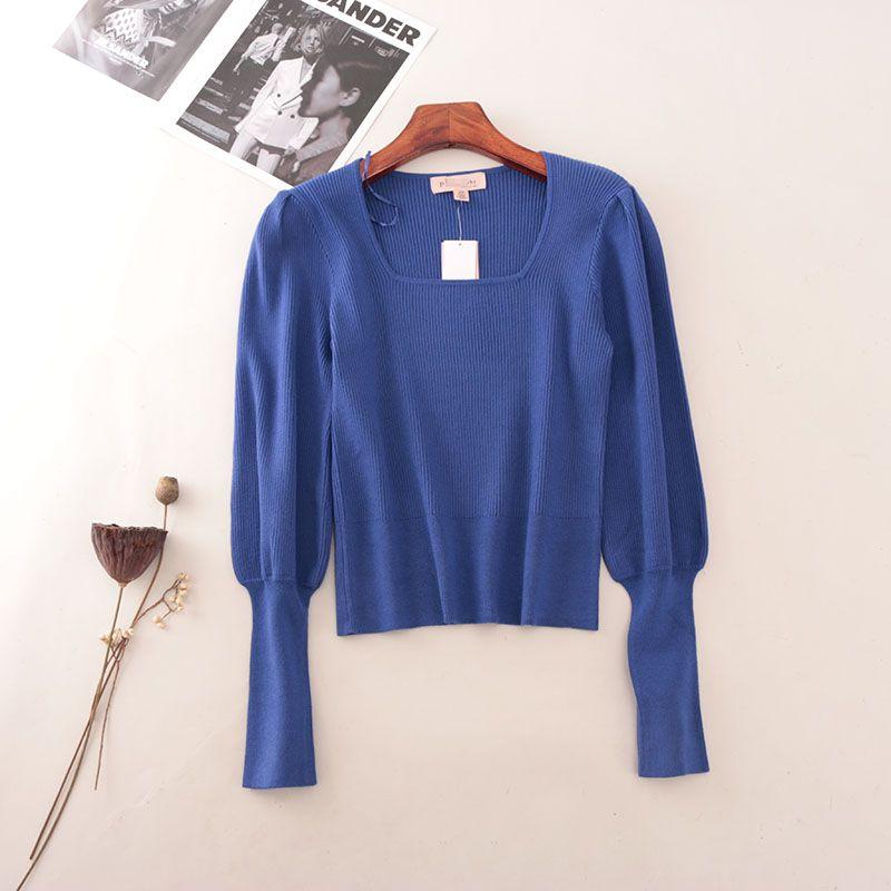T's American Single Square Collar Lantern Sleeve Pullover Knitwear Export Silm Slim Looking French Base Shirt