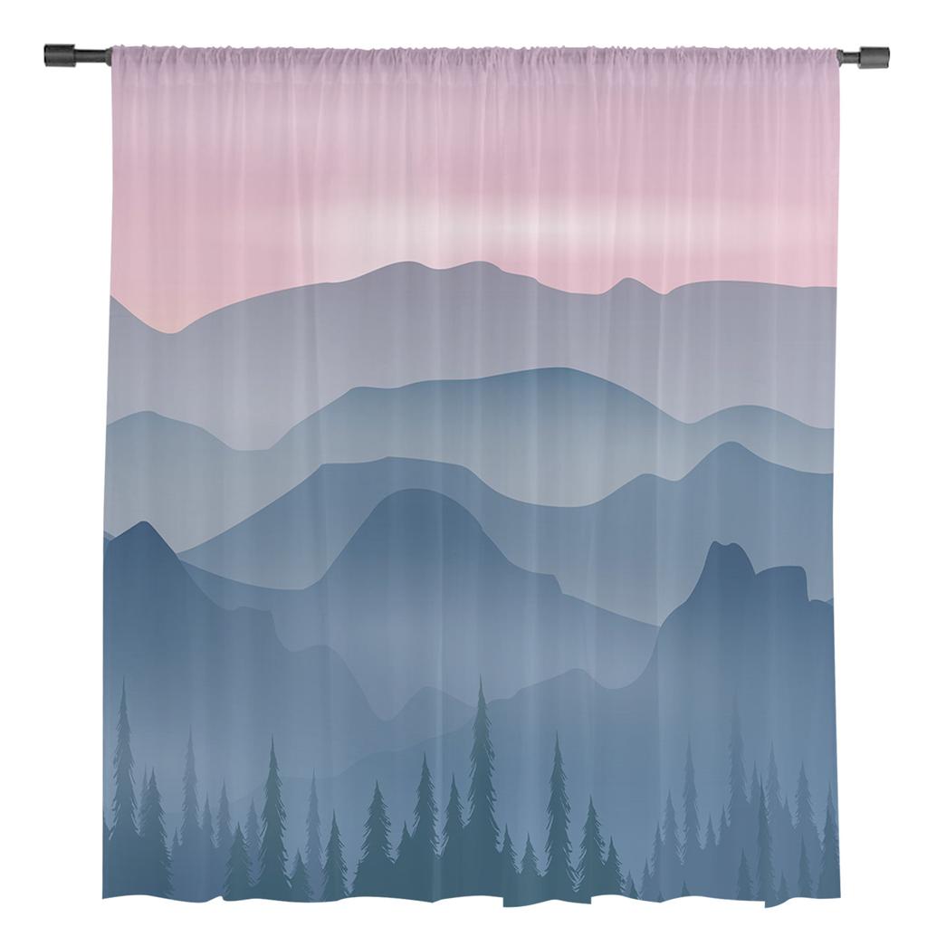 Mountain Silhouette Tulle Curtains For Living Room Bedroom Voile Sheer Curtain Window Home Decor Drapes