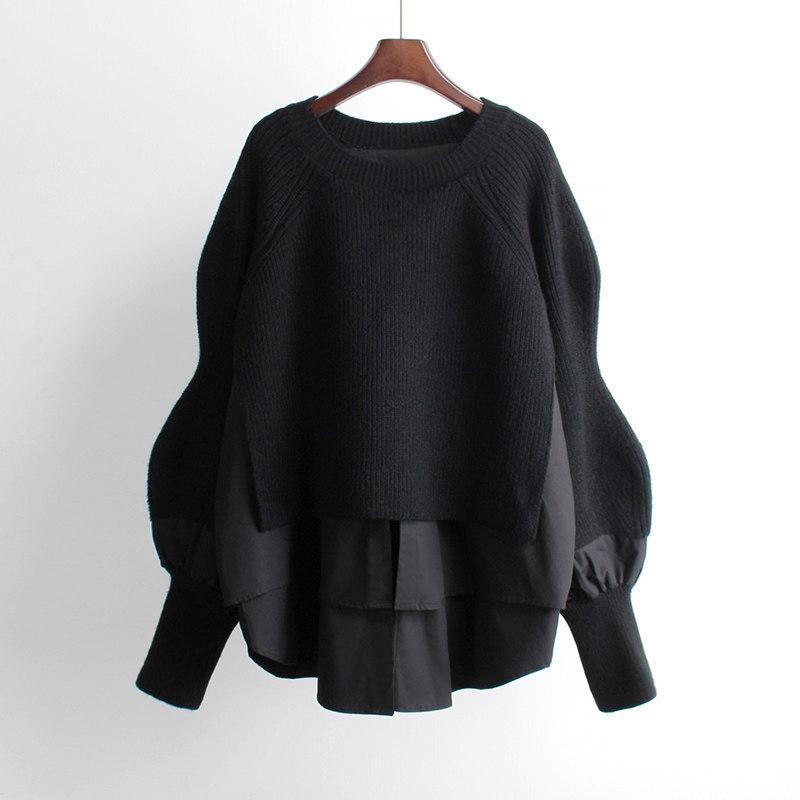 2025 European Autumn/Winter Patchwork Sweater: Chic Two-Piece Style Women's Knitwear
