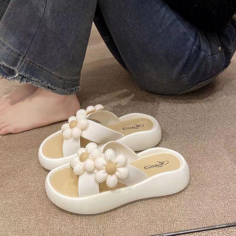 

Женские сандалии с открытым носком и цветочным принтом с индивидуальным логотипом, толстые, нескользящие, новые летние шлепанцы Fairy Wind для использования в помещении и на открытом воздухе 36/37 белый
