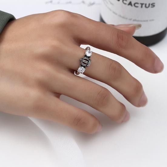 Yousheng Couple Ring Punk Style Decorative Open Design Adjustable All-match Jewelry Gifts Geometric Men Women Faux Gem Decoration Finger Ring for