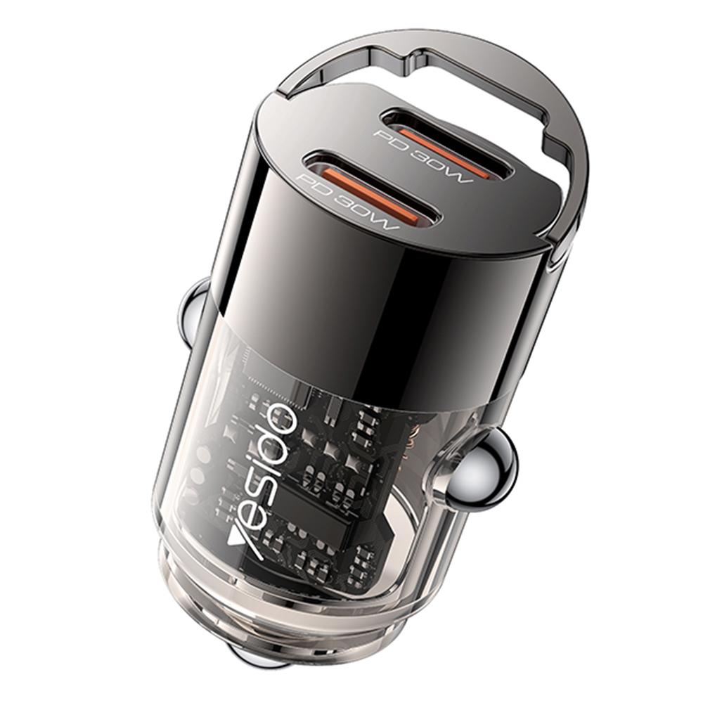 

YESIDO Y69 PD 30W Dual Type-C Fast Charging Car Charger with Handle As Shown A