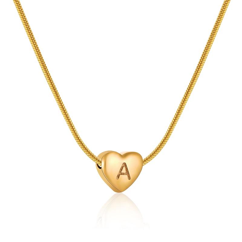 Plated Gold 18k Stainless Steel Heartshaped Alphabet Pendant Necklace For Women Fashionable And Versatile Snake Bone Lett Chain