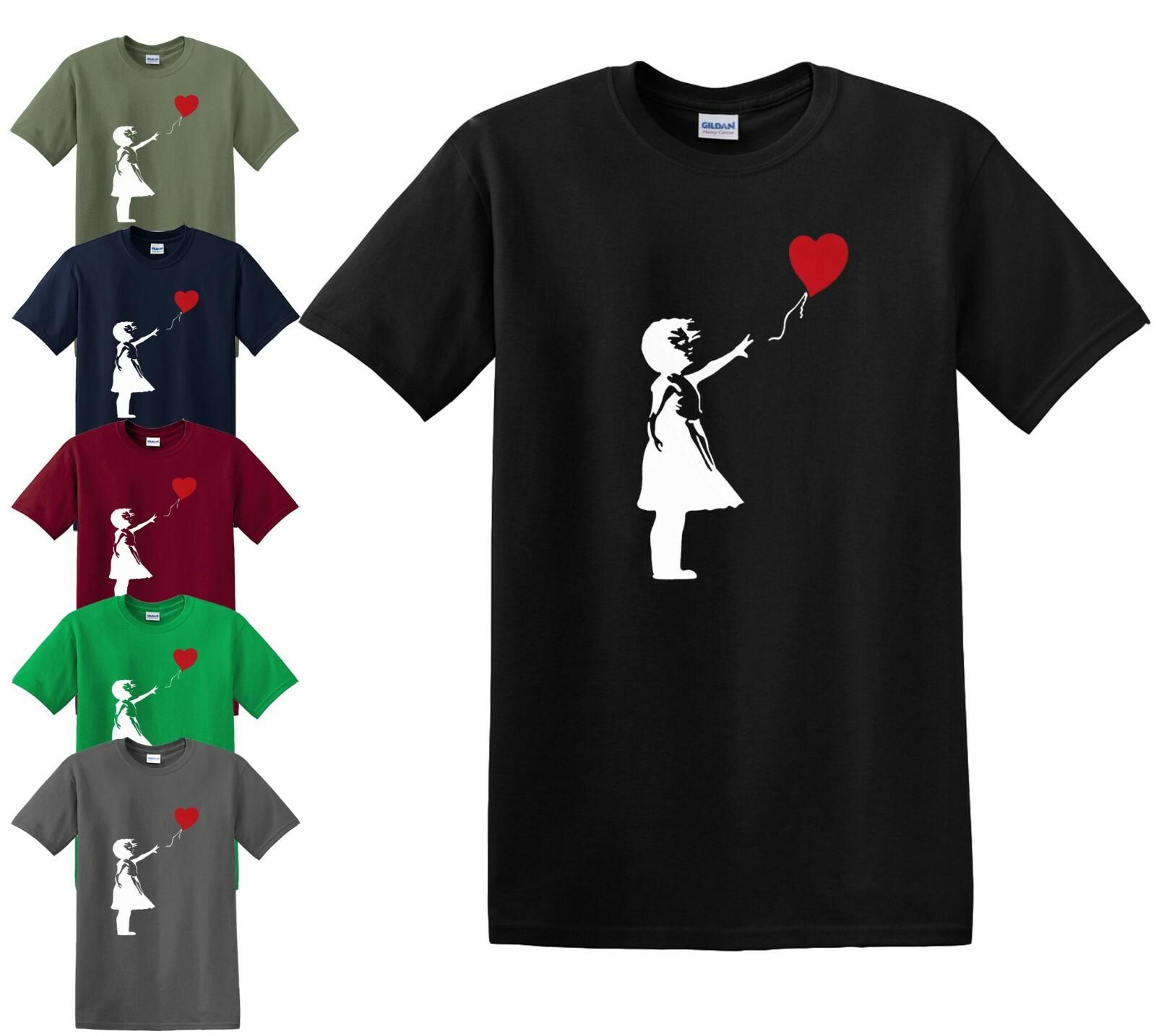 BANKSY GIRL WITH HEART BALLOON 100% Cotton T-shirt Mens Tees Top Balloon Graffiti Gift Xmas Love Top Tee 4XL
