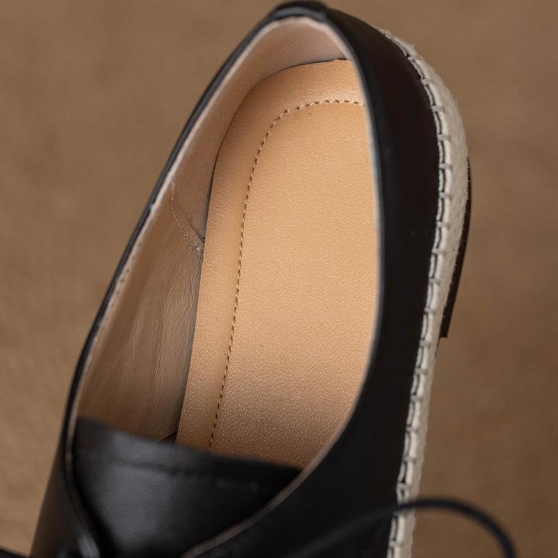 Fashion Women's new leather cowhide lace up woven fabric round toe low heel comfortable plus size single shoe casual shoes