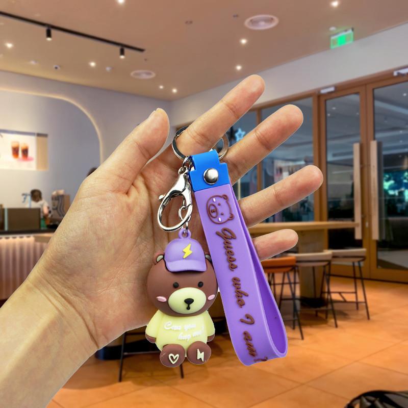 

Fashionable Purple Pink Blue Orange Rubber Cartoon Bear Keychain Gift Perfect фіолетовий