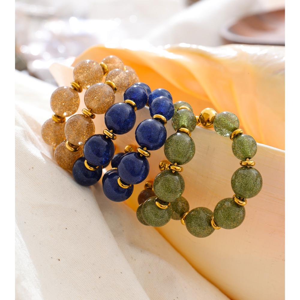Eetit Resin Round Beads Chain C-Shape Huggie Earrings for Women Stainless Steel Handmade Fashion Trendy France Jewelry Wholesale