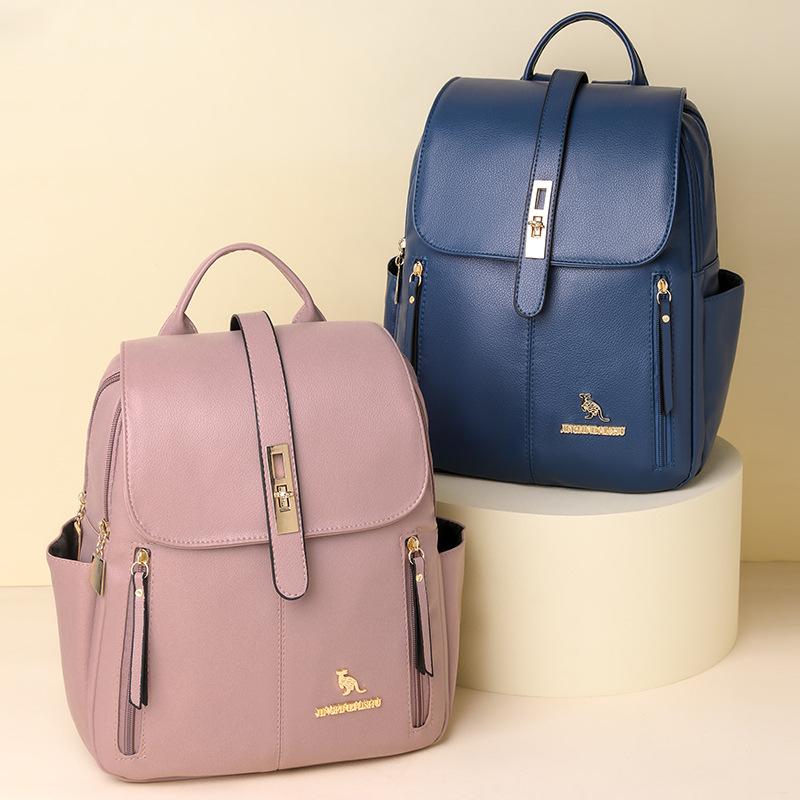 Women's Multifunctional PU Travel Backpack - Large Capacity, Solid Color, Outdoor Storage