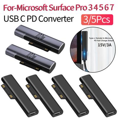 3/5Pcs PD Fast Charging USB C Power Supply Charger Adapter For Microsoft Surface Pro 8 7 6 5 4 Go Book Tablet Converter Charger