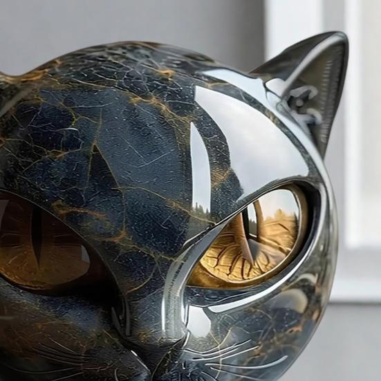 Mini Cat Stone Resin Cat Head Figurine Collectible Healing Stone Marble Texture Cat Stone Keepsake Gift for Cat Lovers Women Men