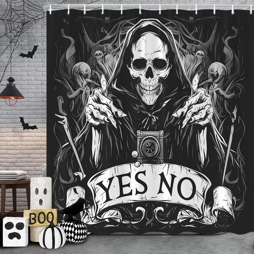 Halloween Gothic Skull Shower Funny Black Rose Bones Holiday Gift Polyester Bath Curtain Bathroom Decor with XT6