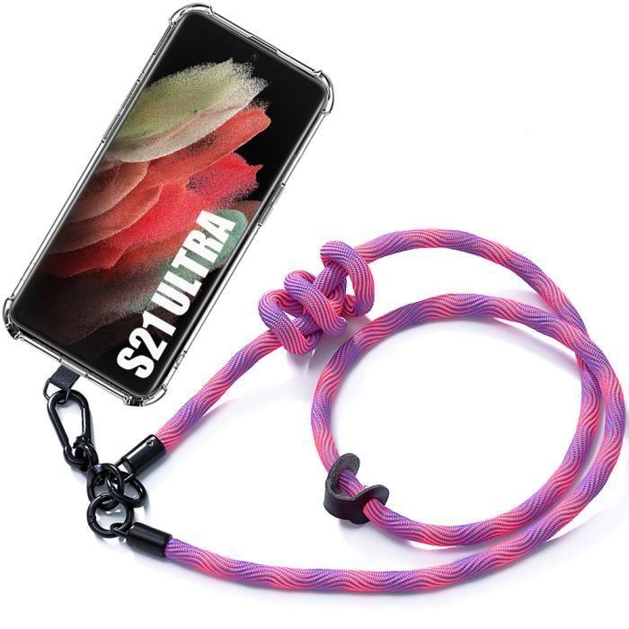 Coque de protection - BOOLING - pour Samsung Galaxy S21 Ultra - Anti-Rayures - Antichoc - Cordon Démontable Rose