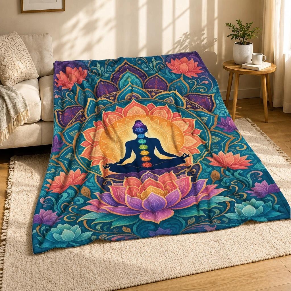 Coperta in Pile Corallo Mandala Fiore di Loto Chakra Decorazione per Meditazione