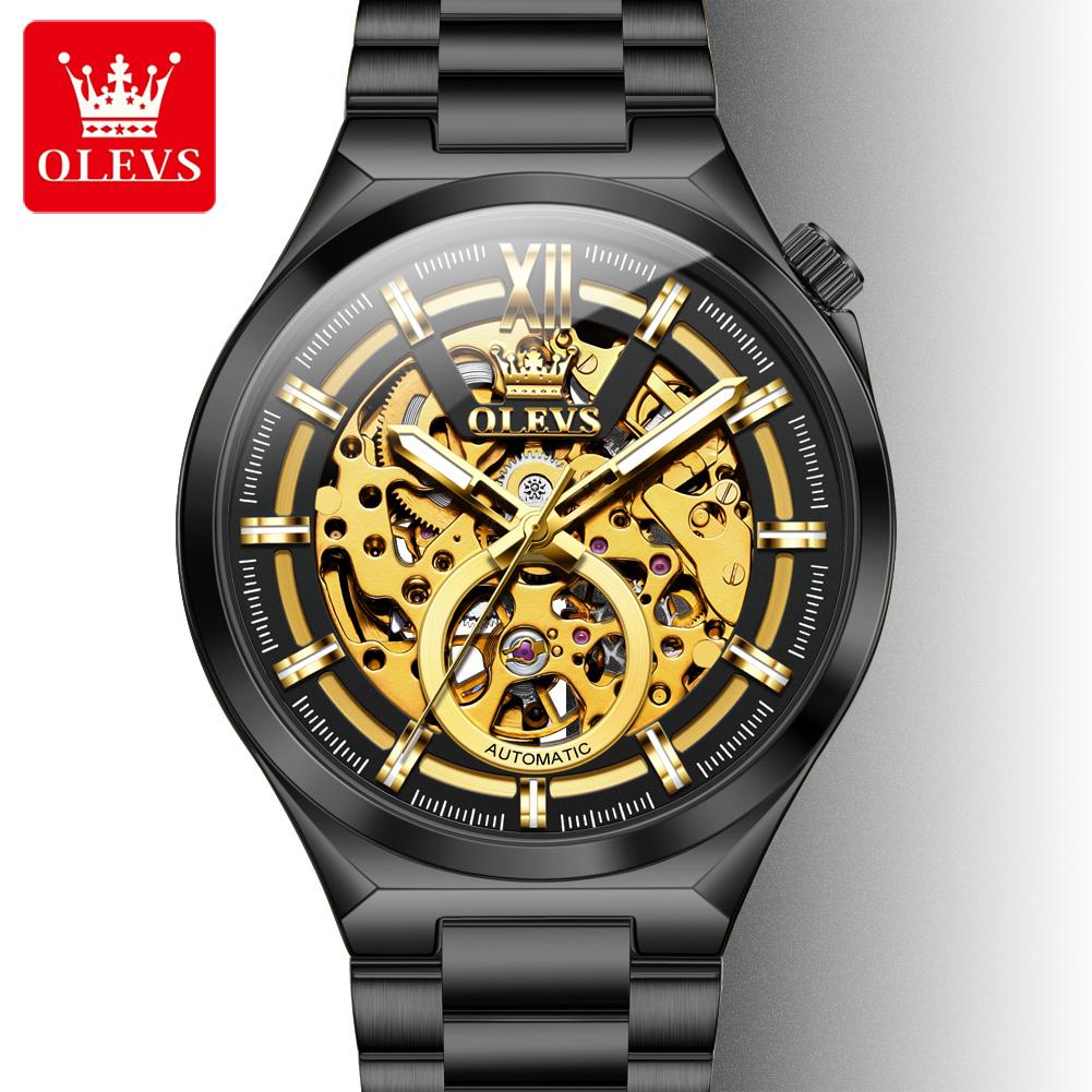 OLEVS Brand New Mechanical Watch Hollowed Out Diamond Inlaid Watch Fashionable Night Light Watch 6722