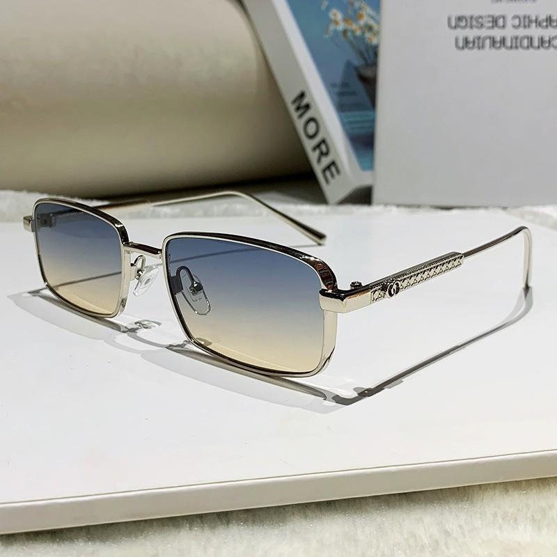 Metal Sunglasses With Geometric Square Frames Uv400 For Fashion Casual And Travel SilverFrameBlueYellow