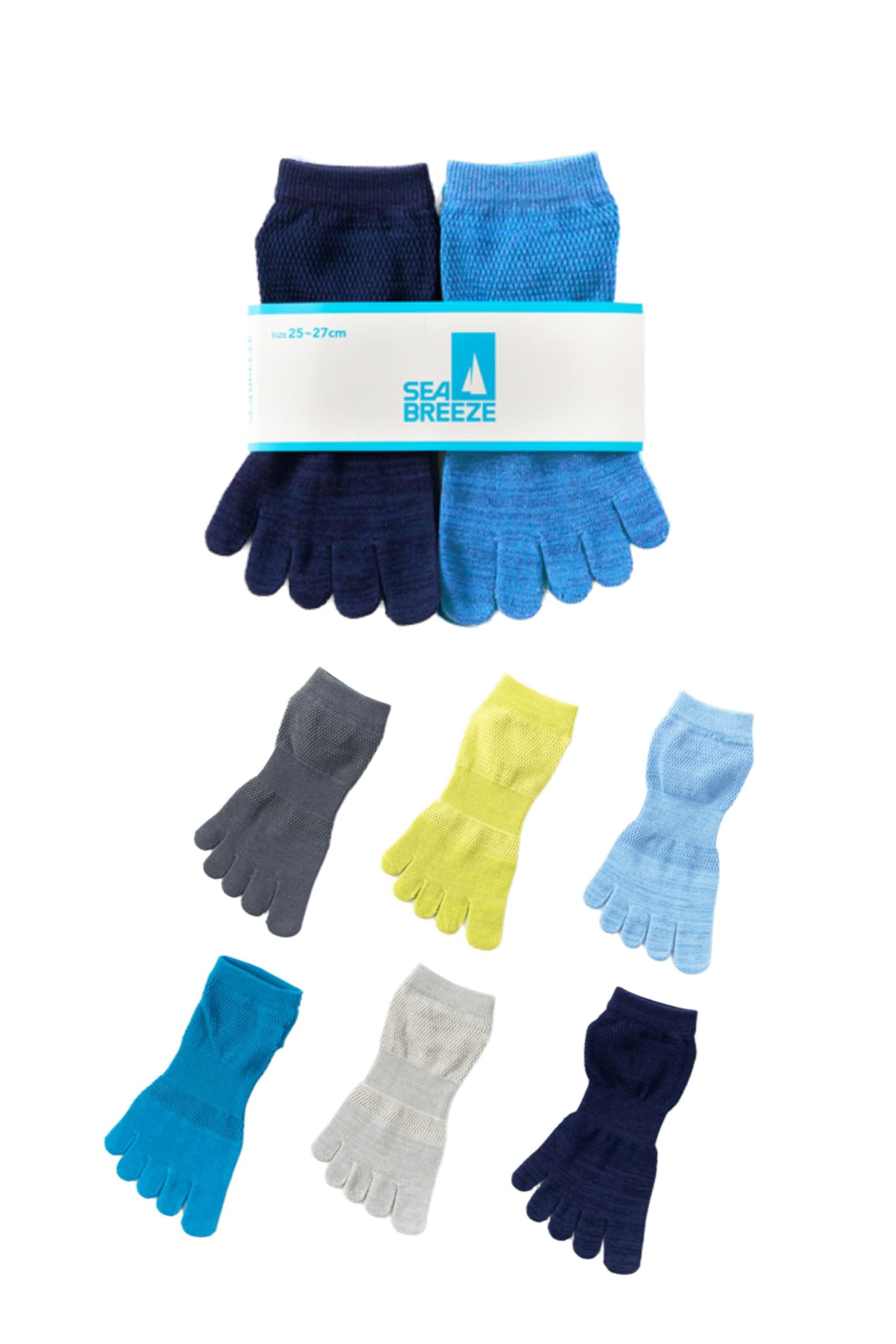 

Seabreeze Men s Five-Toe Ankle Socks, Summer, 6-Pair Set, Sizes 25-27cm, Mesh and Rayon, Stuffy-Resistant